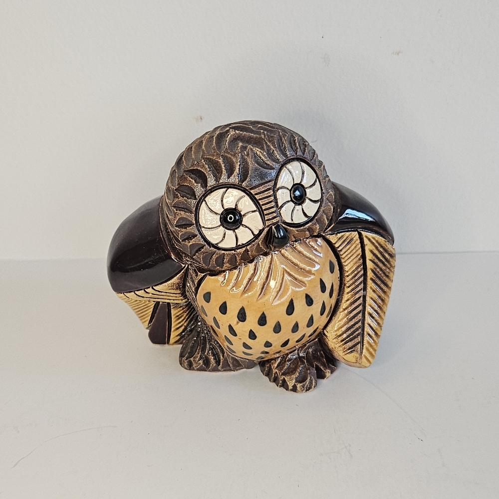 Artesania Rinconada BARN OWL Bird glazed figurine #13 Uruguay Folk Art signed